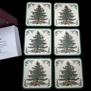 Vintage Spode Christmas Tree 6 Piece Coaster Set